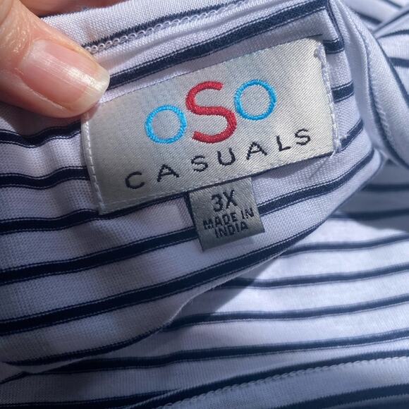 OSO Casuals NWOT Coastal Nautical Stripe Boho Embroidered Floral Bell Sleeve 3X - Picture 5 of 7